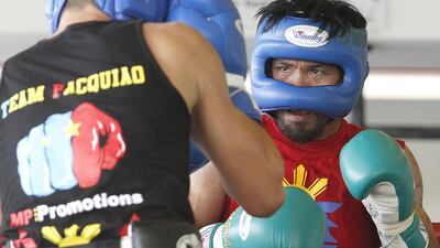 Manny Pacquiao shown during a sparring session just two weeks before his fight last November against Chris Algieri. Mike Young for The National / November 8, 2014