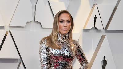 Jennifer Lopez in metallic Tom Ford. Photo: AFP