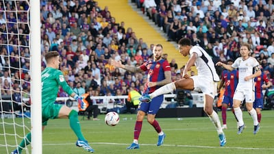 Real Madrid's Jude Bellingham scores their second goal. Reuters