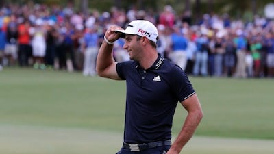 Dustin Johnson celebrates after winning the WGC-Cadillac Championship last weekend in Miami, Florida. Sam Greenwood / Getty Images / AFP / March 8, 2015