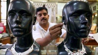 Silver jewellery is displayed in Jammu. Silver imports in India rose 25 per cent last year.