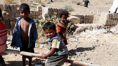 Displaced Yemeni children play at a camp for Internally Displaced Persons (IDPs) on the outskirts of Sana'a, Yemen. EPA