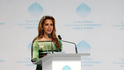 Princess Haya Bint Al Hussein, Chairperson of the International Humanitarian City, speaking on the first day of World Government Summit 2018 held at Madinat Jumeirah in Dubai. Pawan Singh / The National