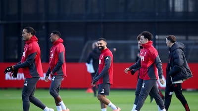 Mohamed Salah during training on Merseyside. PA