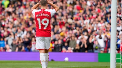 Arsenal's Leandro Trossard reacts. AP