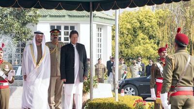 Sheikh Mohamed bin Zayed, Crown Prince of Abu Dhabi and Deputy Supreme Commander of the UAE Armed Forces, with Pakistan Prime Minister Imran Khan in Islamabad on January 6, 2019. Rashed Al Mansoori / Ministry of Presidential Affairs