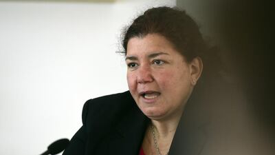 Jordan journalist and human rights advocate and author of a Murder In The Name of Honour, about so-called honour killings, Rana Husseini at a press conference at Vaclav Havel Library, Prague, Czech Republic, on Friday, April 8, 2016. Roman Vondrous / CTK via AP