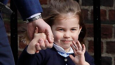 Britain's Prince William arrives with Princess Charlotte at the Lindo wing at St Mary's Hospital in London, April 23, 2018. (AP / Kirsty Wigglesworth)