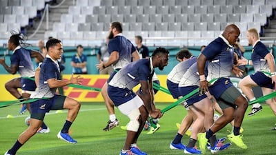 South Africa training in Kobe, ahead of their Rugby World Cup Pool B match against Canada. AFP