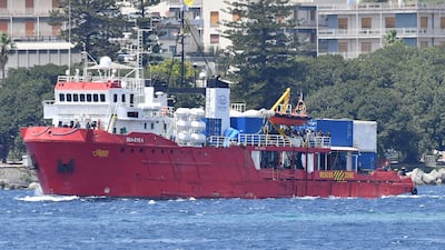 The Sea Eye 4 rescue ship with 476 people on board enters the port of Messina, Italy, on June 22. EPA