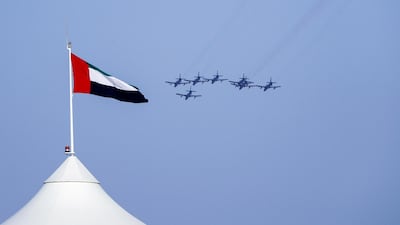 The Al Fursan aerobatics display over Yas Marina Circuit. Victor Besa / The National