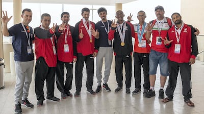 Kristijan Durasek, left, during his visit to the Special Olympics. Courtesy UAE Team Emirates