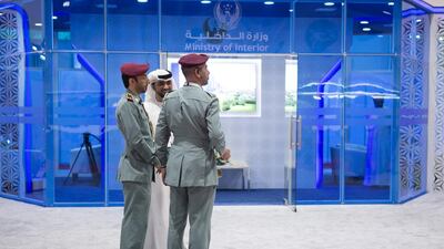 Above, UAE military personnel at the Ministry of Interior’s stand. Reem Mohammed / The National