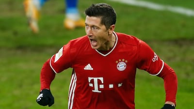 Bayern forward Robert Lewandowski celebrates scoring the second goal. AFP