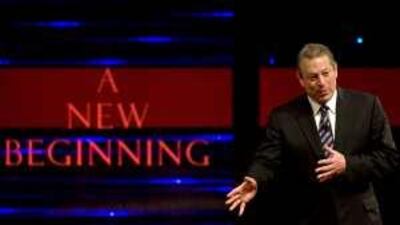 Al Gore addresses the forum in Dubai yesterday. "Business is now coming to grips with sustainability and, specifically, the issue of global warming," the former US vice president said.