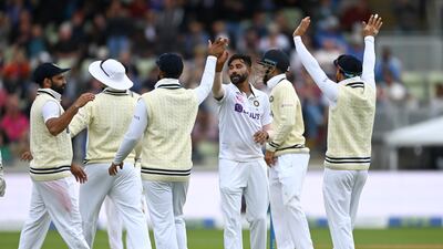 Mohammed Siraj of India celebrates dismissing England's Stuart Broad for one. Getty