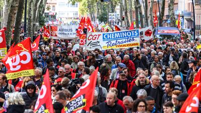 Demonstrators at a rally in Toulouse on a day of nationwide strikes in France. AFP