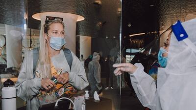 Katlyn Chookagian arrives at W Abu Dhabi - Yas Island hotel ahead of UFC Fight Night. Courtesy UFC