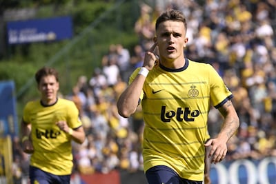 Union SG forward Dennis Eckert celebrates after scoring during a Belgian first division match against Antwerp. AFP
