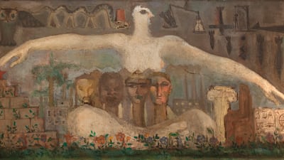 The World of Peace and War by Gamal El Sagini (1952) echoes recent events across the Gulf. Photo: Barjeel Art Foundation