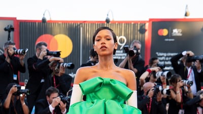 Taylor Russell in Balenciaga haute couture. AP