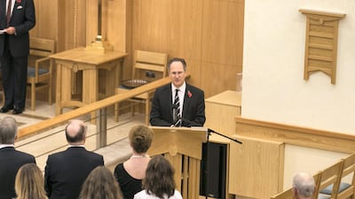 British Ambassador Philip Parham at St Andrew's Church Remembrance Day service in Abu Dhabi. Reem Mohammed / The National
