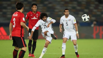 Yaqoub Al Hosani of Al Jazira takes a free-kick during the FIFA Club World Cup UAE 2017 match between Al Jazira and Urawa Red Diamonds at Zayed Sports City Stadium on December 9, 2017 in Abu Dhabi, United Arab Emirates. (Photo by Matthew Ashton - AMA/Getty Images)