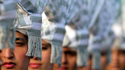 Women of the Jammu and Kashmir police force take part Republic Day celebrations in Srinagar, the Indian state's summer capital. Farooq Khan / EPA