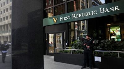 A security guard stands outside a First Republic Bank branch in San Francisco, California. Reuters