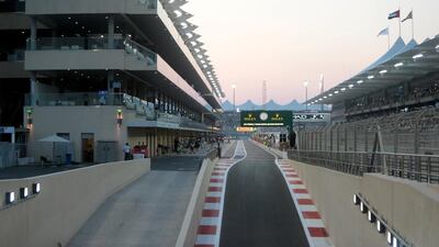 General view of the main grandstand during the Formula One Etihad Airways Grand Prix at the Yas Marina Circuit in Abu Dhabi on November 21, 2014. Christopher Pike / The National