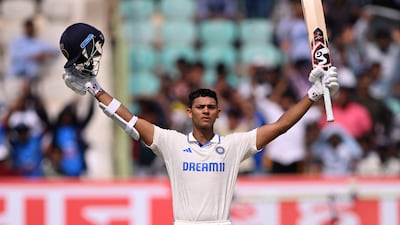 India opener Yashasvi Jaiswal celebrates reaching his century during Day 1 of the second Test against England at ACA-VDCA Stadium in Visakhapatnam on February 02, 2024. Getty Images