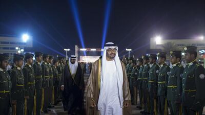 The Crown Prince of Abu Dhabi, centre, departing from the UAE Armed Forces 38th Unification ceremony. Ryan Carter / Crown Prince Court - Abu Dhabi