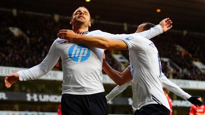 Roberto Soldado, left, ended personal two-month drought without a goal by providing the game winner in Tottenham Hotspur's 1-0 win over Cardiff on March 2, 2014. Mike Hewitt / Getty Images