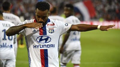 Lyon forward Alexandre Lacazette celebrates after scoring on Friday night against Caen. Philippe Desmazes / AFP / August 19, 2016