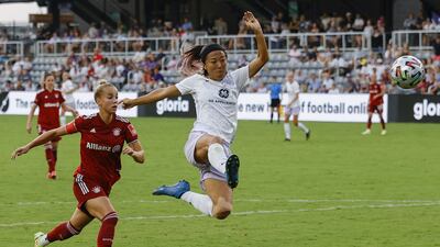 Racing Louisville FC's Yuki Nagasato scores against Bayern Munich during the Women’s Cup final at Lynn Family Stadium in Kentucky on Saturday, August 21. Racing Louisville won the game on penalties. AFP