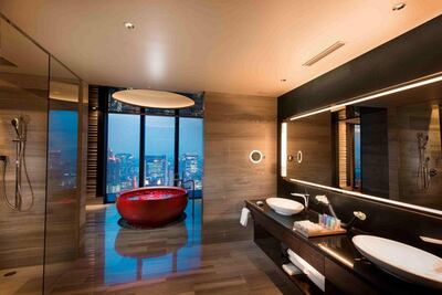 Conrad Osaka’s signature red tub. Courtesy Tajawal