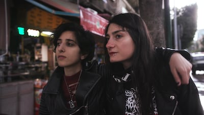 Lilas Mayassi, left, and Sherry Bechara, founders of the all-female Lebanese thrash metal band Slave to Sirens, as seen in the documentary 'Sirens' directed by Rita Baghdadi. Photo: Rita Baghdadi