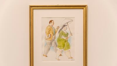 Man and Woman with Umbrella by Fernando Botero (2023)