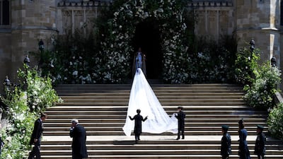 Meghan Markle arrives at St George's Chapel in Windsor Castle for her royal wedding ceremony to Britain's Prince Harry, in Windsor. Neil Hall / EPA