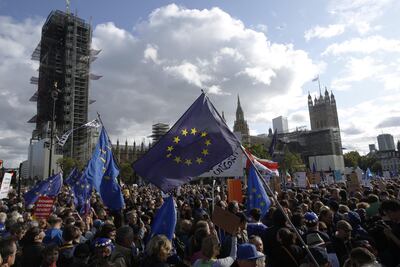Demonstrators in Parliament Square during a People's Vote march on Saturday. Luke MacGregor / Bloomberg