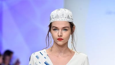 A model walks the runway at the Fatema Fardan show. Pascal Le Segretain / Getty Images for Fashion Forward