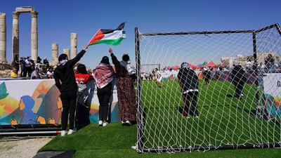 TheLet Gaza Live team plays against the Plastiquas team in the GGWCup semi final. Amy McConaghy / The National