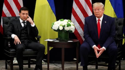 Ukraine's President Volodymyr Zelenskiy listens during a bilateral meeting with U.S. President Donald Trump on the sidelines of the 74th session of the United Nations General Assembly (UNGA) in New York City, New York, U.S. REUTERS