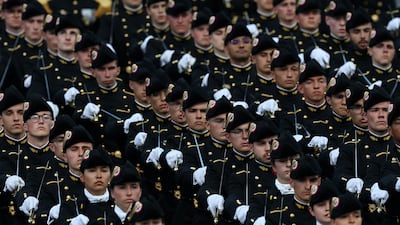 Military cadets on the march on the Champs-Elysees. Reuters