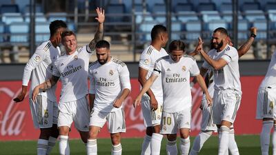 Toni Kroos celebrates with his team after scoring Real Madrid's first goal against Eibar. Getty