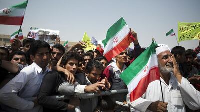 Supporters of Iran’s president Hassan Rouhani gathered at Zabol’s main stadium during Rouhani’s third provincial trip. Zabol is a city in and the capital of Zabol country, Sistan and Baluchestan Province, Iran. Maryam Rahmanian for The National