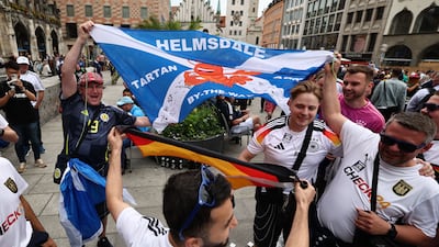 Fans of Scotland and Germany gather at Marienplatz, in Munich, before their Euro 2024 opening match. EPA