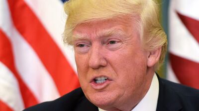 US president Donald Trump takes part in a bilateral meeting with Qatar’s Emir Sheikh Tamim Bin Hamad Al-Thani at a hotel in Riyadh on May 21, 2017. Mandel Ngan / AFP