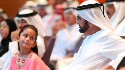 Sheikh Mohammed bin Rashid, Vice President Ruler of Dubai, and his youngest daughter, Sheikha Al Jalila, at the official launch of the Al Jalila Foundation in April. Wam