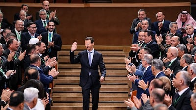 Syrian President Bashar Al Assad at a Baath party central committee meeting in Damascus this month. AFP